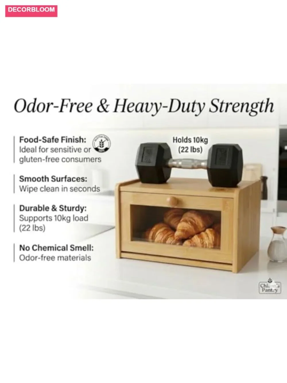 Bamboo Bread Box with Clear View Window for Kitchen Countertop